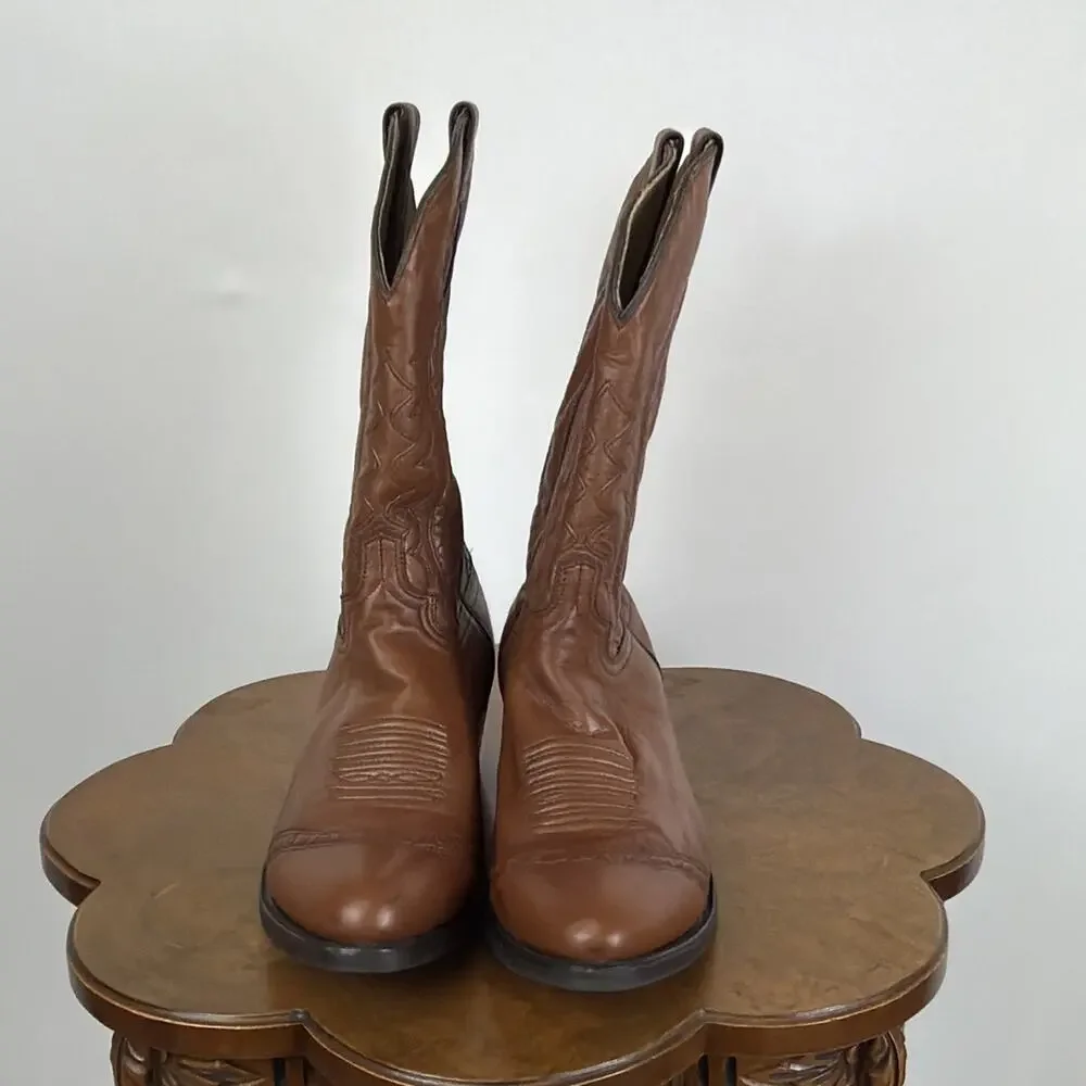 Abilene Brown Leather Western Boots Tonal Stitching Made in USA Men's 13